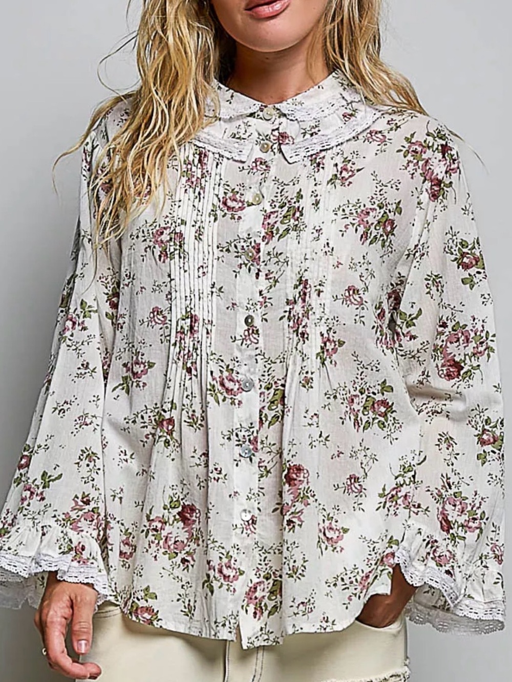 NEW 48 hr SPECIAL PRICE “THE Marie”Floral Pintuck Button-Front Blouse